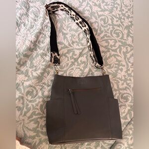 Joy Susan Gray Crossbody Bag with Leopard Accent Strap new without tags